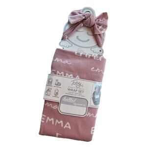 TOBY BABY HEADBAND & WRAP SET Pink / White Stripe Newborn Swaddle New “EMMA”